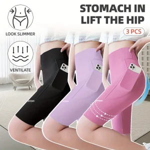 3PC Set Sports Wear Pockets High Waist yoga pants